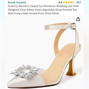 Susanny Womens Closed Toe Low Heel Rhinestone Wedding shoes🕊️